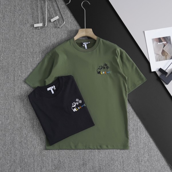 稀少 ロエベ コピーおすすめ 24 SS春夏新作ロエベロゴ刺繍ラウンドネック半袖Tシャツ2色
