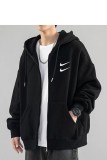 一目惚れ♪ ナイキ 激安通販 ダブルロゴダブルチェックドロップショルダーゆったり連帽ジップパーカーカー2色
