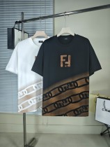 大人気 フェンディコピーおすすめ 早春新作ダブルFチェーンプリントコットンラウンドネック半袖Tシャツ2色
