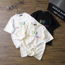 超奇跡の入荷☆ バレンシアガ 激安通販 カラフルレインボーBBプリントウィートロゴクラシッククルーネック半袖Tシャツ3色