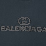 ★超人気 バレンシアガ GUCCI×BALENCIAG 2024SS春夏ブランドダブルGの文字歯ブラシ刺繍半袖Tシャツ
