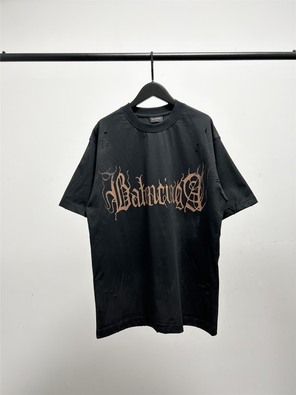 追跡付 バレンシアガ コピーおすすめ メンズ＆レディース ライトニングプリントレター半袖Tシャツ