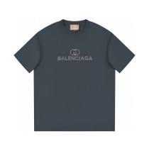 ★超人気 バレンシアガ GUCCI×BALENCIAG 2024SS春夏ブランドダブルGの文字歯ブラシ刺繍半袖Tシャツ