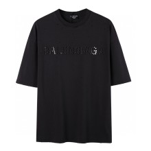 稀少 バレンシアガ コピー2024SS春と夏の新しい洗浄シャツ壊れた穴ラウンドネイルロゴ半袖Tシャツ