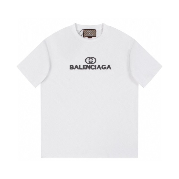高品質 バレンシアガ GUCCI×BALENCIAG 2024SS春夏ブランドダブルGの文字歯ブラシ刺繍半袖Tシャツ