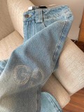 追跡付 グッチ コピーおすすめ ダブルGアルファベットドリルスリムストレートデニムパンツ