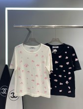 超話題! シャネル コピー ダブルCクローバー重工刺繍ニット半袖2色