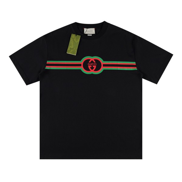 累積売上総額第１位！ グッチ コピー 24 SS新作赤緑ストライププリント半袖Tシャツ