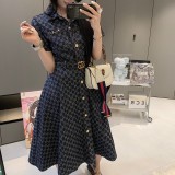 【限定】 シャネル コピー ダブルGアルファベットジャカードロゴ入り開襟ワンピース