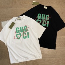 一目惚れ♪ グッチ コピーおすすめ 2024 ss新作カップル丸首カジュアル男女半袖Tシャツ2色