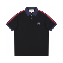 入手困難 グッチ n級品 夏の新作ダブルG刺繍織りベルトのパッチワーク半袖開襟ポロシャツ