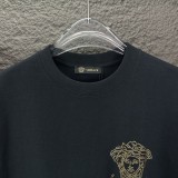 追跡付 ヴェルサーチ  スーパーコピー 2024新作ラインストーンヘッドロゴカップル半袖Tシャツ