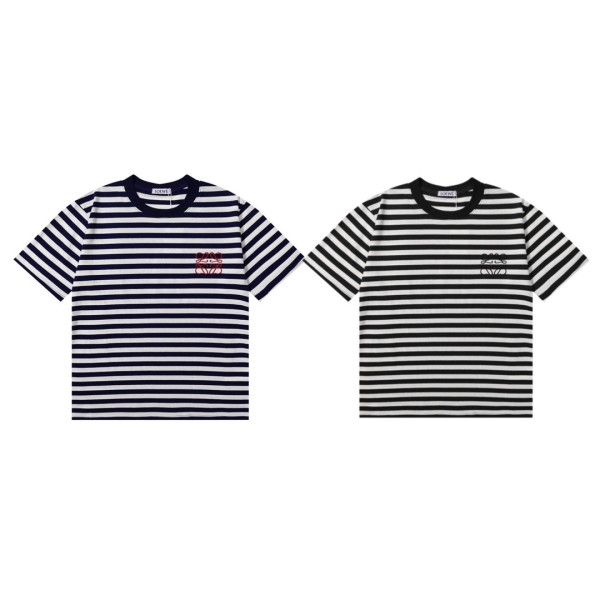 超奇跡の入荷☆ ロエベ コピーおすすめ 24 ss新作立体刺繍ロゴストライプカジュアル半袖Tシャツ