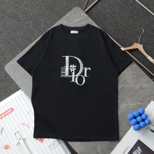 【話題商品！】ディオール コピーおすすめ フラワー刺繍ロゴカジュアル丸首半袖Tシャツ