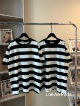 稀少 ロエベ 偽物通販 刺繍ロゴ白黒ストライプ半袖T