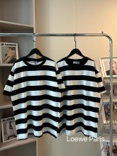 稀少 ロエベ 偽物通販 刺繍ロゴ白黒ストライプ半袖T