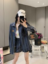 高品質  セリーヌ コピー 重工フル幅ドリルジャカード柄シルクデニムシャツ半ズボンセット
