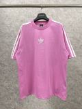 【限定】 balenciagaxAdidas クローバースリーストライプロゴ刺繍半袖Tシャツ