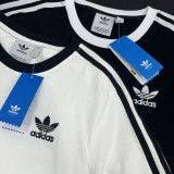使い勝手良し アディダス コピー クローバーレトロパッチワークストライプロゴ半袖Tシャツ2色