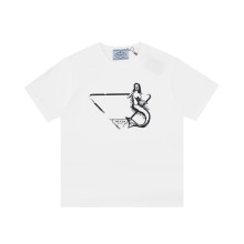 【限定】プラダ 偽物通販 人魚姫のインクこぼれプリントカップル単色半袖Tシャツ