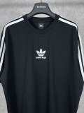 追跡付 balenciagaxAdidas クローバースリーストライプロゴ刺繍半袖Tシャツ