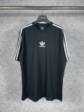 追跡付 balenciagaxAdidas クローバースリーストライプロゴ刺繍半袖Tシャツ