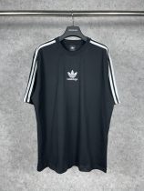 追跡付 balenciagaxAdidas クローバースリーストライプロゴ刺繍半袖Tシャツ