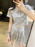 超話題! ナイキ 激安偽物 フルプリント開襟半袖ドローストリングスカート2点セット