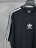 追跡付 balenciagaxAdidas クローバースリーストライプロゴ刺繍半袖Tシャツ