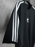 追跡付 balenciagaxAdidas クローバースリーストライプロゴ刺繍半袖Tシャツ