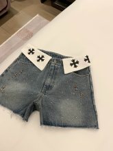 ★超人気 クロムハーツ 偽物通販 ロールバッククロスデニムショーツ