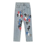 超奇跡の入荷☆ クロムハーツ 激安偽物 十字架刺繍で古いジーンズ