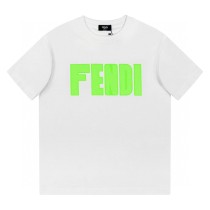 高品質 フェンディ 激安通販 アルファベットロゴ蛍光緑プリントラウンドネック半袖Tシャツ
