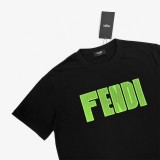 ★超人気 フェンディ コピー アルファベットロゴ蛍光緑プリントラウンドネック半袖Tシャツ