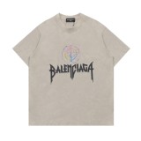 稀少 バレンシアガ 激安通販 水洗い星の落書きプリントグラデーションカジュアル丸首半袖Tシャツ