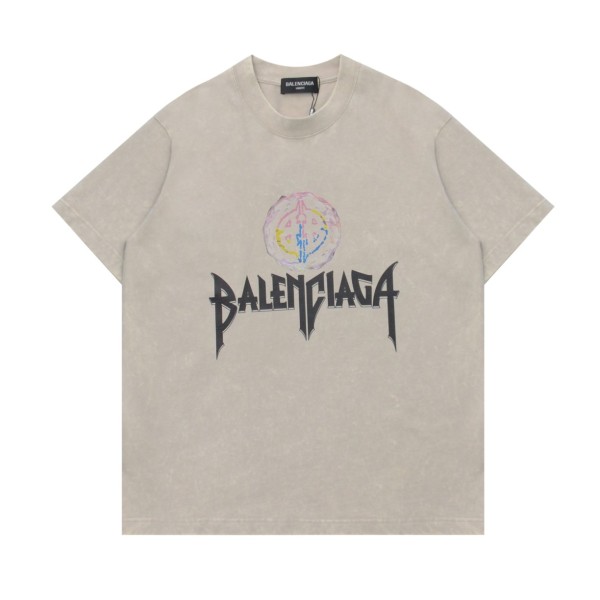 稀少 バレンシアガ 激安通販 水洗い星の落書きプリントグラデーションカジュアル丸首半袖Tシャツ