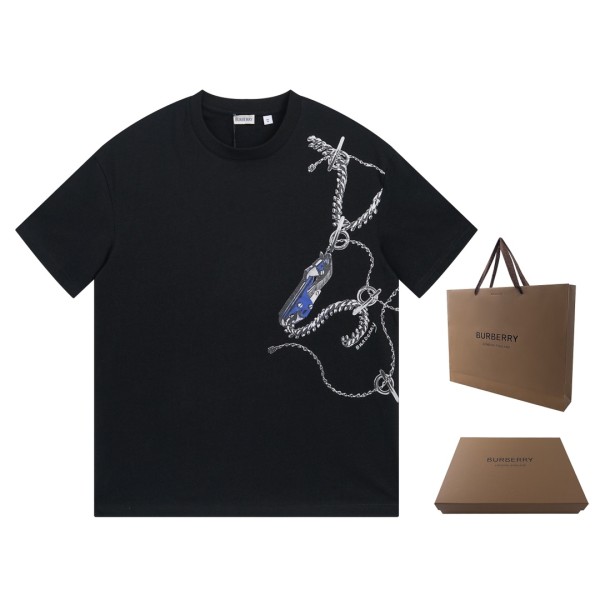 一目惚れ♪ バーバリー 激安通販 チェーンプリントクルーネック半袖Tシャツ