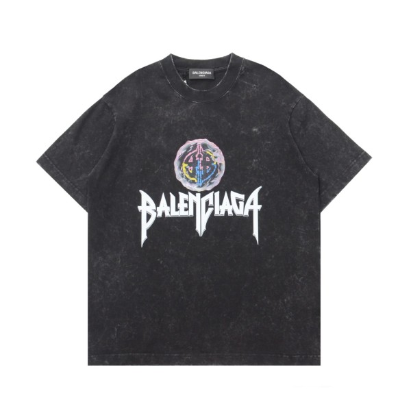 【限定】 バレンシアガ コピー 水洗い星の落書きプリントグラデーションカジュアル丸首半袖Tシャツ