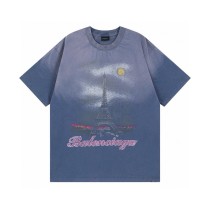 一目惚れ♪ バレンシアガ 偽物通販 2024 SSエッフェル塔インクジェットグラデーションカラープリント半袖Tシャツ