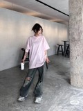 超話題! バレンシアガ コピー 2024 SS背中サンスクリット文字LOGO水洗磨耗破穴旧半袖Tシャツ