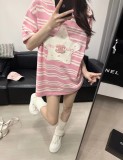 超奇跡の入荷☆ シャネル n級品 刺繍ペンタゴンロゴパウダーホワイトストライプ半袖T
