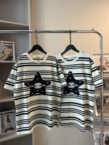 使い勝手良し シャネル 激安偽物 の新重工業布刺繍ペンタゴンロゴ入り白黒ストライプ半袖T