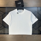 【限定】シャネル 偽物通販 2024夏新作ネックアルファベット刺繍半袖Tシャツ2色