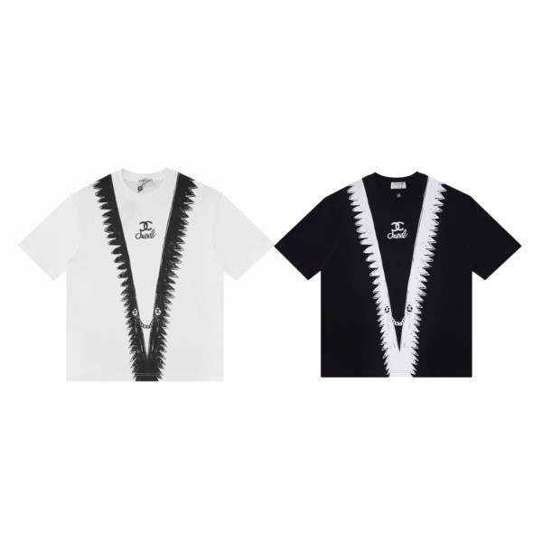 一目惚れ♪ シャネル コピーおすすめ アルファベットロゴプリントペアルッククルーネック半袖Tシャツ2色