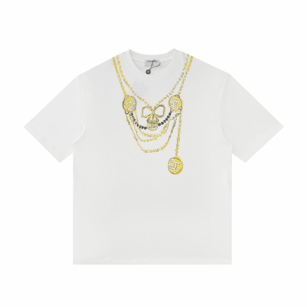 追跡付 シャネル 偽物通販 2024 SSスカルネックレス柄半袖Tシャツ