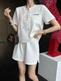 使い勝手良し セリーヌ コピー 24 SS春夏新作ねじ襟半袖トップスショートパンツセット2色