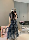 【限定】ディオール 激安通販 デジタルプリントクラシックジャングル模様大振りウエストワンピース