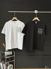 使い勝手良し ロエベ コピーおすすめ 夏のポケットロゴ柄刺繍カップル半袖Tシャツ2色