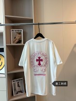 追跡付 クロムハーツ スーパーコピー 皮ラベル布刺繍ピーチピンク半袖