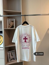 追跡付 クロムハーツ スーパーコピー 皮ラベル布刺繍ピーチピンク半袖